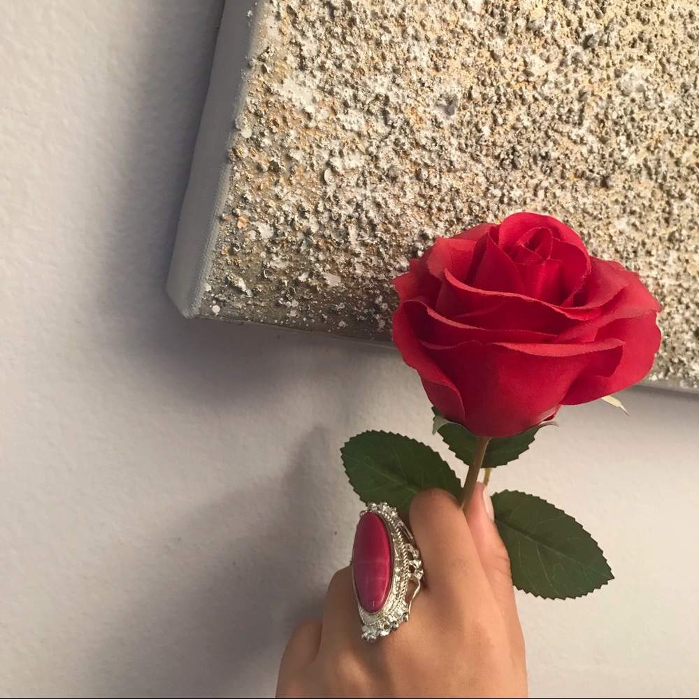 NEW ADJUSTABLE SILVER DARK PINK RING